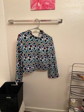 Zara Multicolor Geometric Blouse - Teal, Blue, Black, Red, Cream